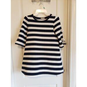 Copper Key, girl's navy blue and white with 3/4 sleeve bow detail dress, size M